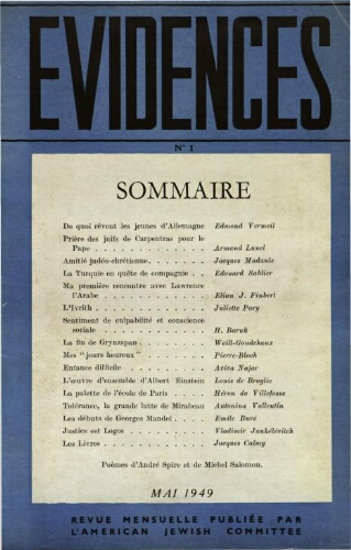 Evidences. N° 01 (Mai 1949)